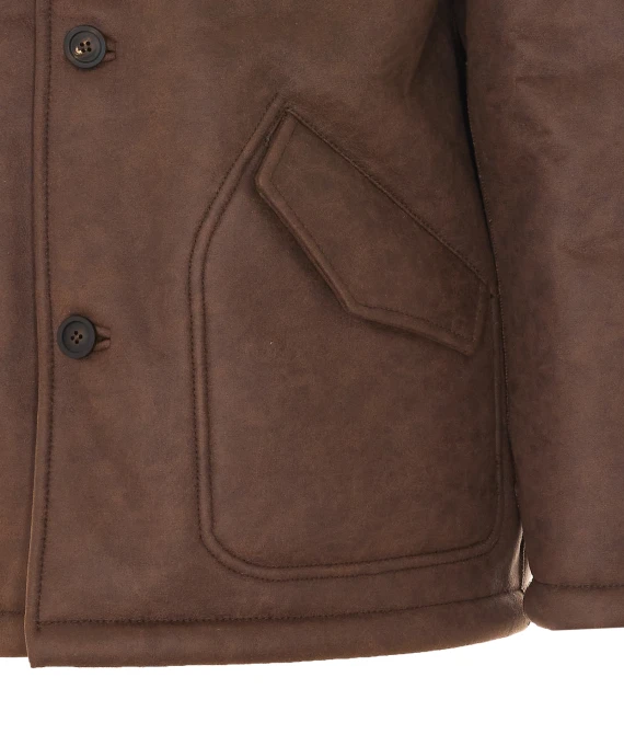 Brown short jacket with teddy-style lapel collar COOR