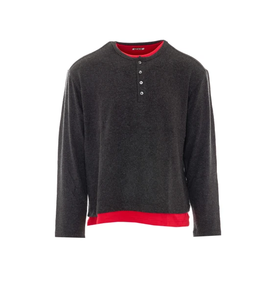 Grey and Red Hairy Henley Sweater COOR