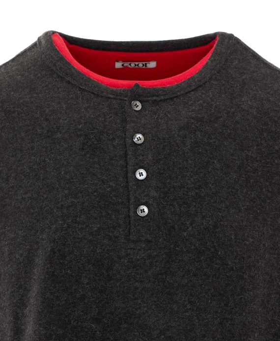 Dark grey Henley sweater with red trims COOR