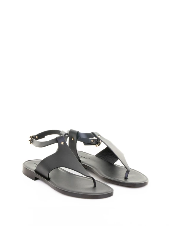 Black Leather Flip Flop Sandal