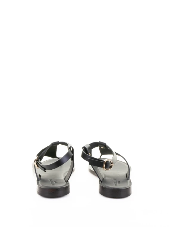 Black Leather Flip Flop Sandal