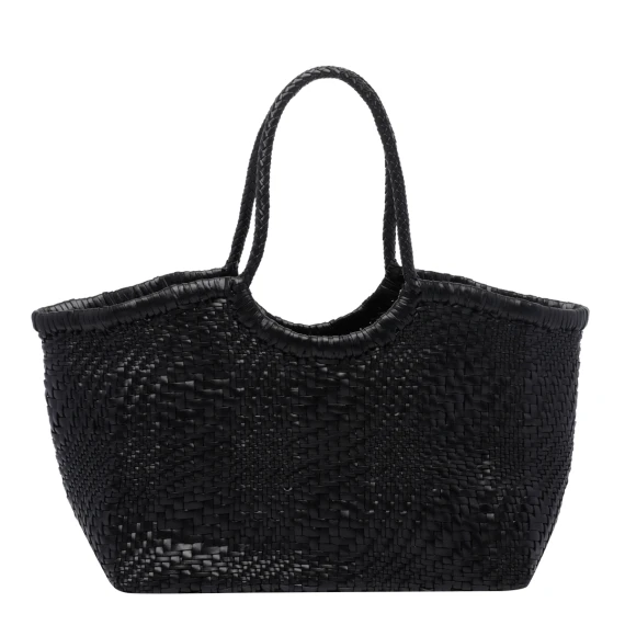 Black calf leather tote bag DRAGON DIFFUSION