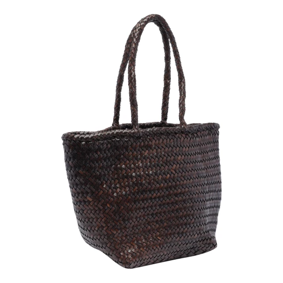 Dark brown calf leather basket bag DRAGON DIFFUSION