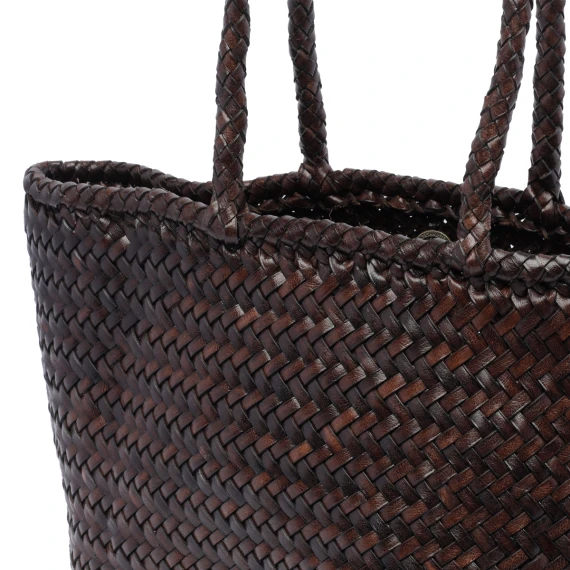 Dark brown calf leather basket bag DRAGON DIFFUSION