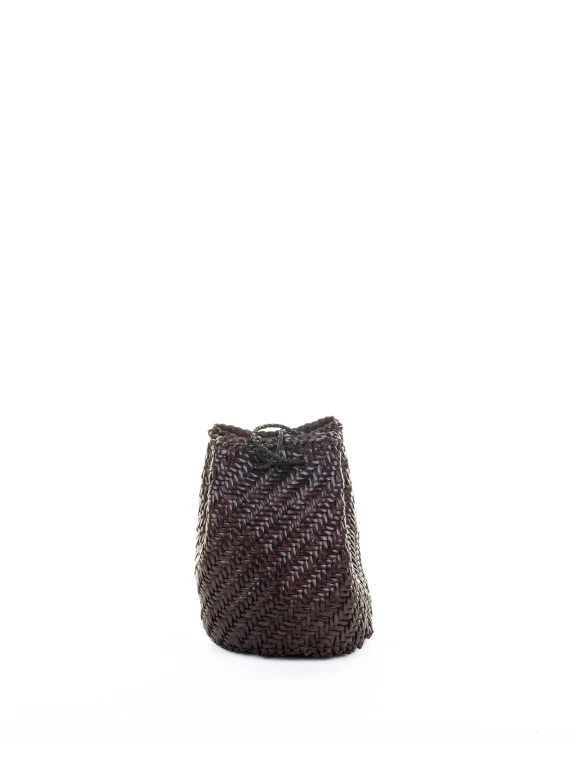Brown Woven Leather Bucket Bag