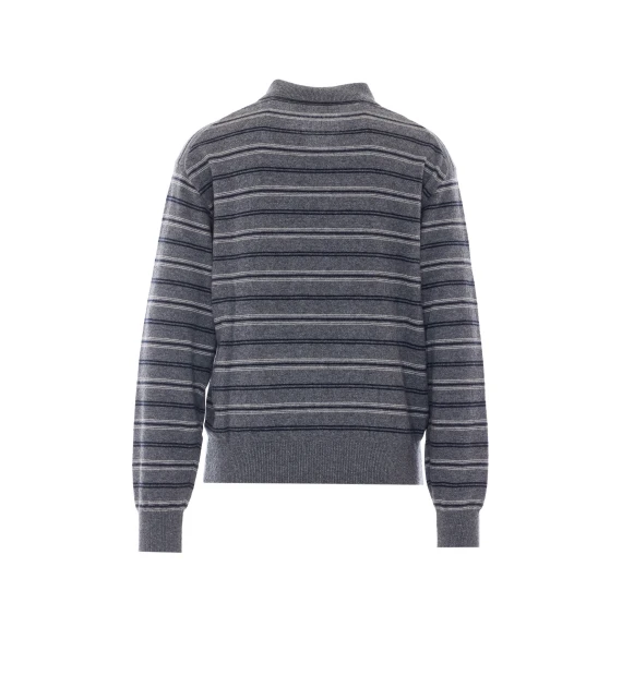 Grey striped knitted sweater with polo collar DUNST