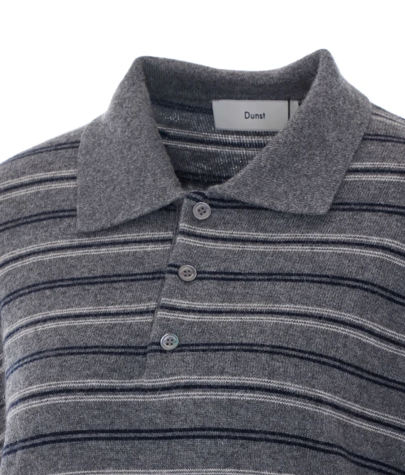 Grey striped knitted sweater with polo collar DUNST
