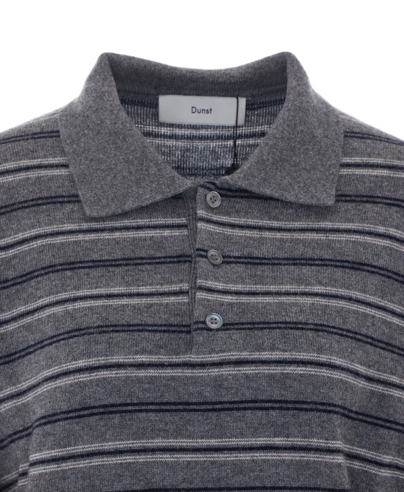 Grey striped knitted sweater with polo collar DUNST