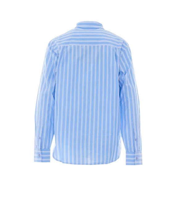 Camicia azzurro chiaro a righe con applicazione verde essentiel antwerp