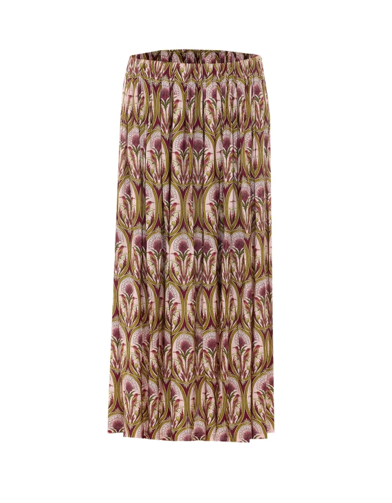 Gonna plissettata beige con stampa floreale