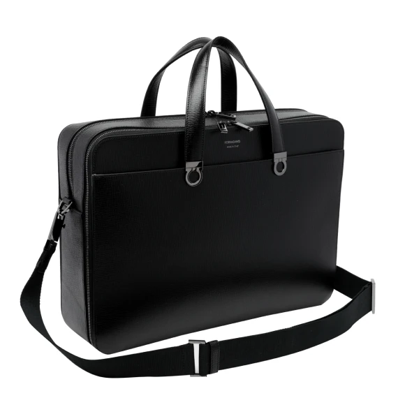 Black Gancini Brief Case Bag Ferragamo
