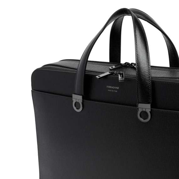 Black Gancini Brief Case Bag Ferragamo