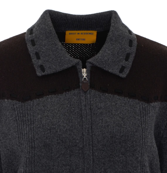 Grey and Brown Saddle Up Knitted Jacket GUEST IN RESIDENCE