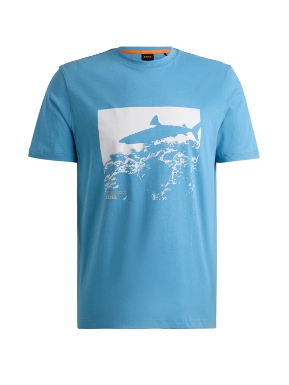 T-shirt azzurra con stampa