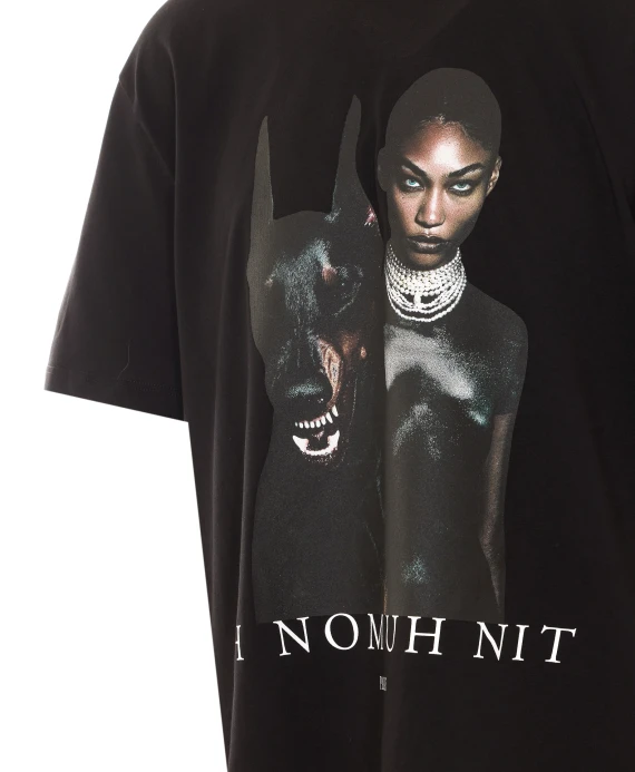 Black T-shirt with front print IH NOM UH NIT