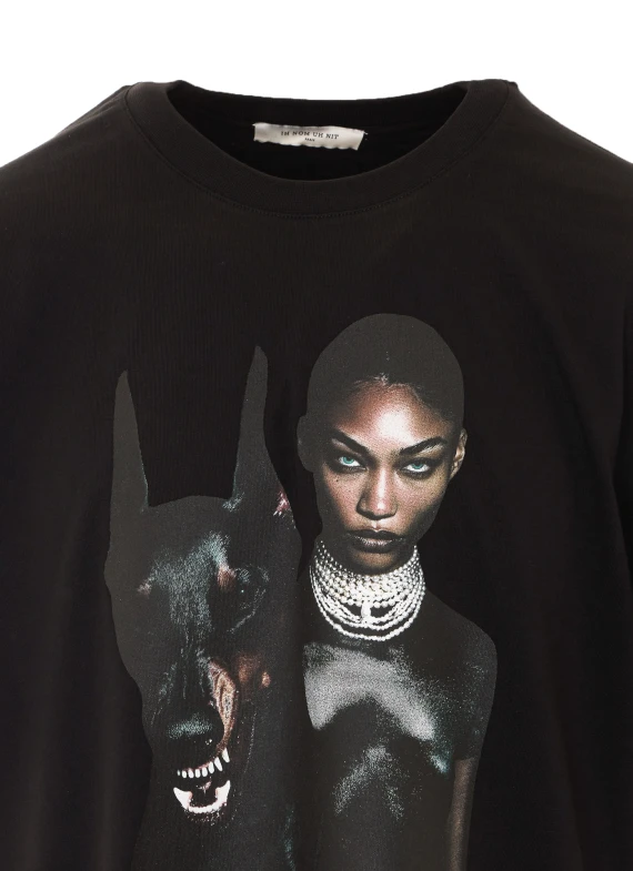 Black T-shirt with front print IH NOM UH NIT