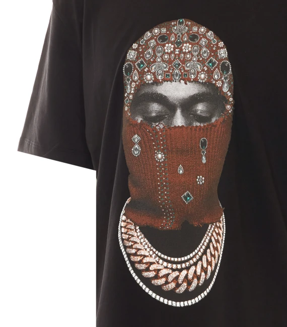 Black T-shirt with masked face print IH NOM UH NIT