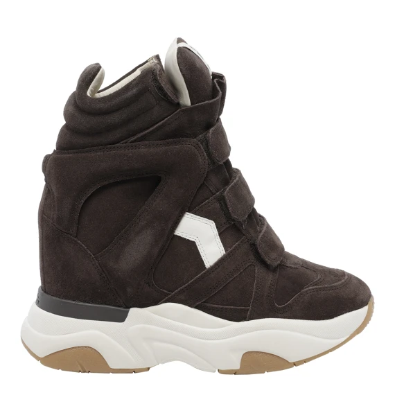 Sneakers alte in camoscio marrone con zeppa