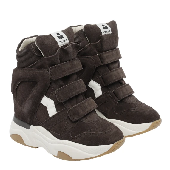 Brown suede high-top wedge sneakers isabel marant