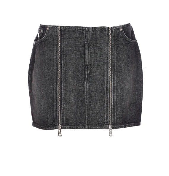 MINI DENIM FRONT ZIPPED SKIRT