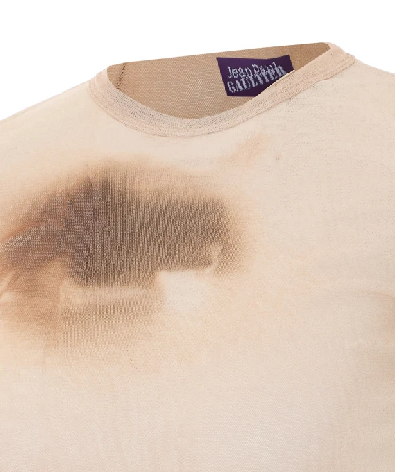 T-shirt beige con stampa volto JEAN PAUL GAULTIER