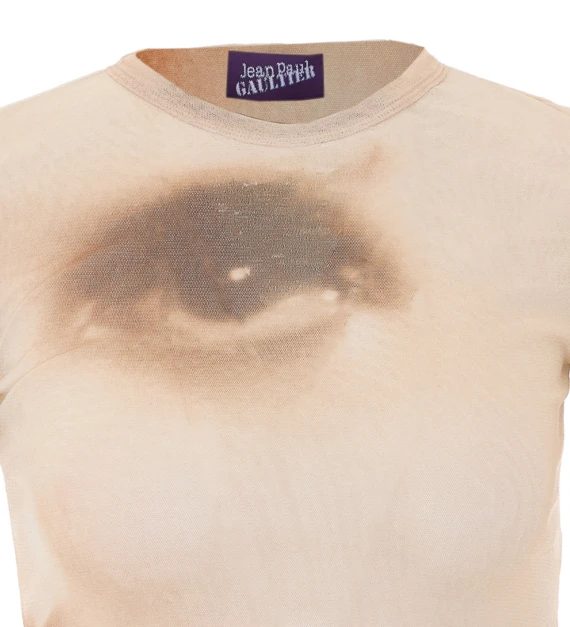 T-shirt beige con stampa volto JEAN PAUL GAULTIER