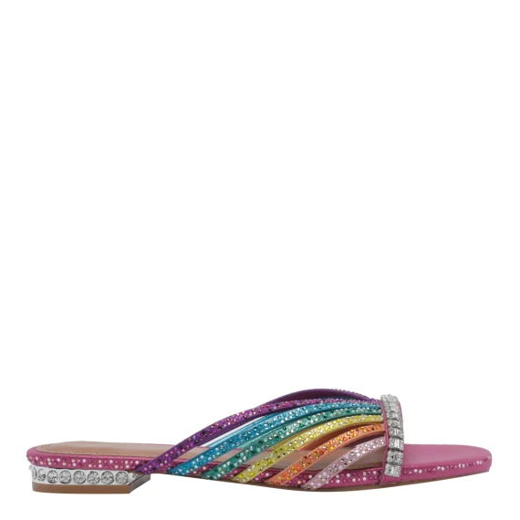 Multicolor Crystal Strap Flat Mules