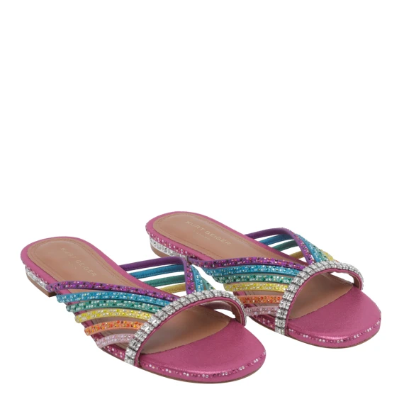 Multicolor Crystal Strap Flat Mules