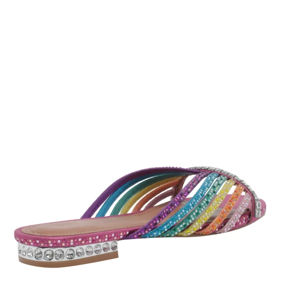 Multicolor Crystal Strap Flat Mules