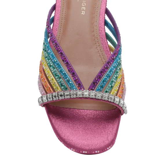 Multicolor Crystal Strap Flat Mules