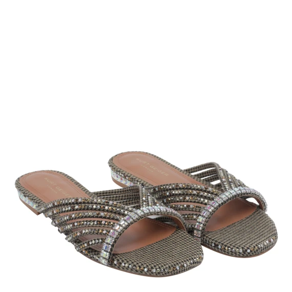 Grey Crystal Strap Flat Mules