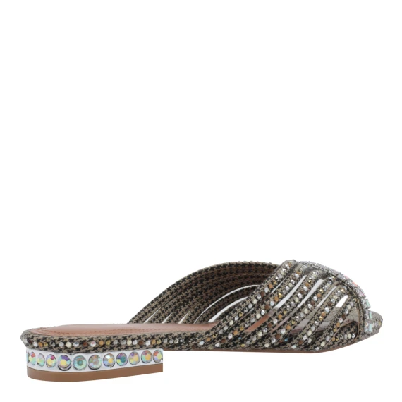 Grey Crystal Strap Flat Mules
