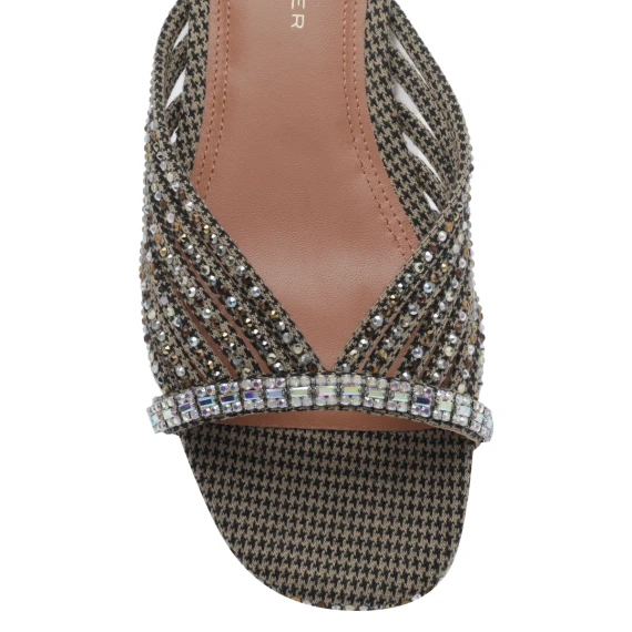 Grey Crystal Strap Flat Mules