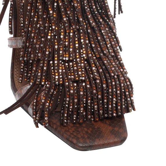 741 - Fringe Flat Sandal-Dk Brn Com Fabric/Other-Summer