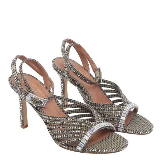 836 - Crystal Strappy Sandal-Beige Comb Fabric-Occasion