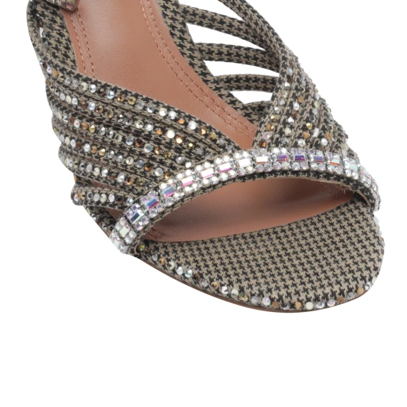 836 - Crystal Strappy Sandal-Beige Comb Fabric-Occasion