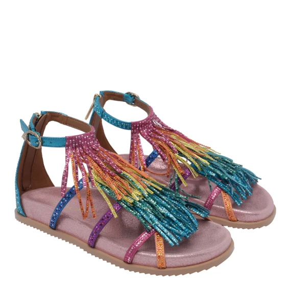 712 - Fringe Flat Sandal-Mult/Other Fabric/Other-Summer