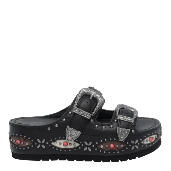 775 - Western Buckle Flatform-Black Leather-Summer