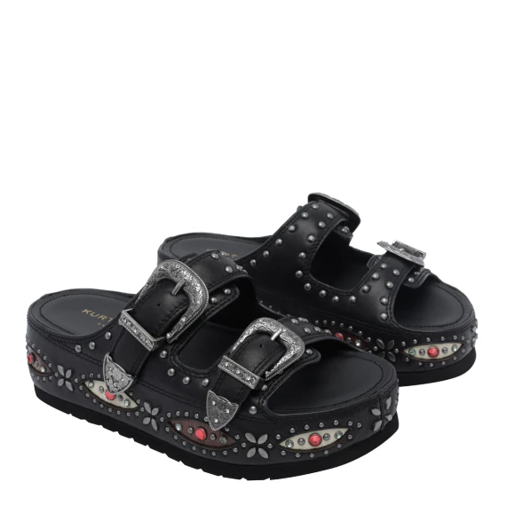 775 - Western Buckle Flatform-Black Leather-Summer