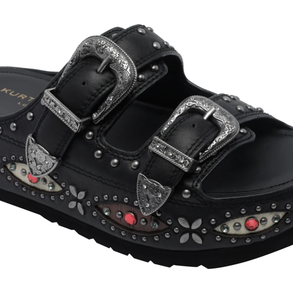 775 - Western Buckle Flatform-Black Leather-Summer