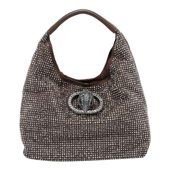 Borsa hobo marrone scuro in strass