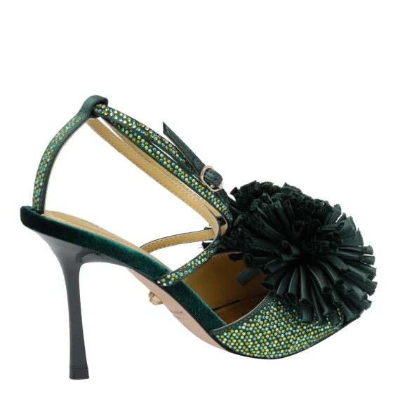Dark green velvet heeled sandals KURT GEIGER