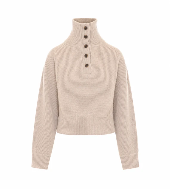 Maglione beige in cashmere a collo alto LISA YANG