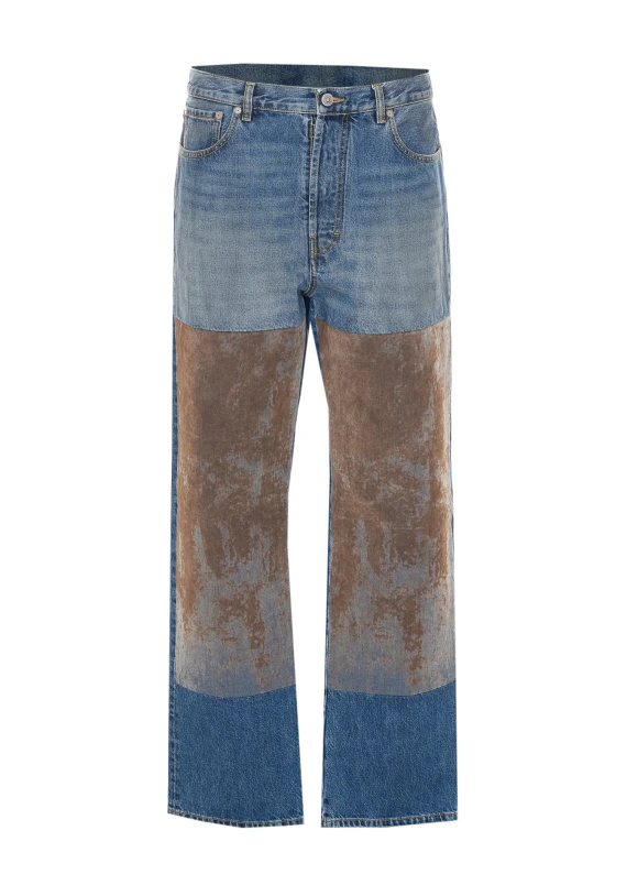 Jeans blu con inserti a contrasto