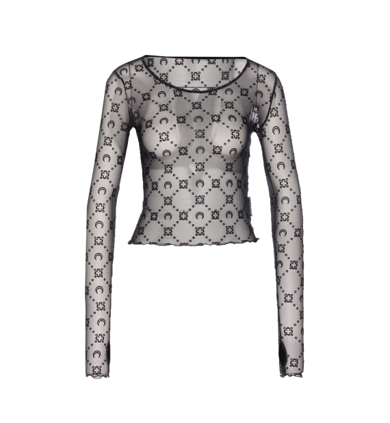 MOONOGRAM MESH FLOCK LONG SLEEVES TOP