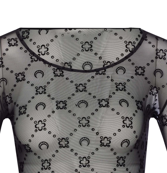 MOONOGRAM MESH FLOCK LONG SLEEVES TOP