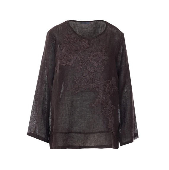 Camicia marrone in misto lino MAURIZIO