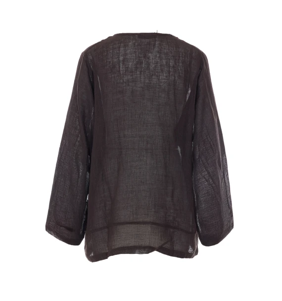Camicia marrone in misto lino MAURIZIO