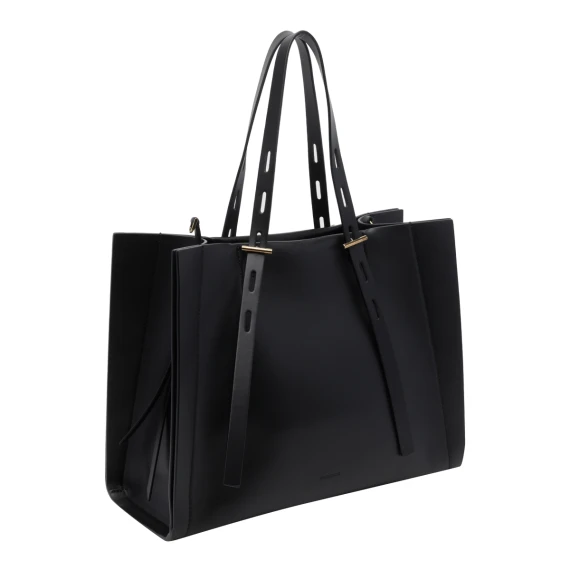 Black Leather Paulette Tote Bag