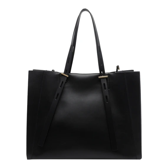 Black Leather Paulette Tote Bag